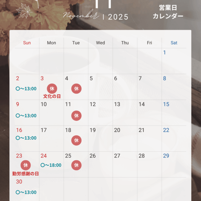 豊中駅前さかい内科・循環器クリニックの2025年11月の休診カレンダー。休診日や診療スケジュールを案内するカレンダー画像。